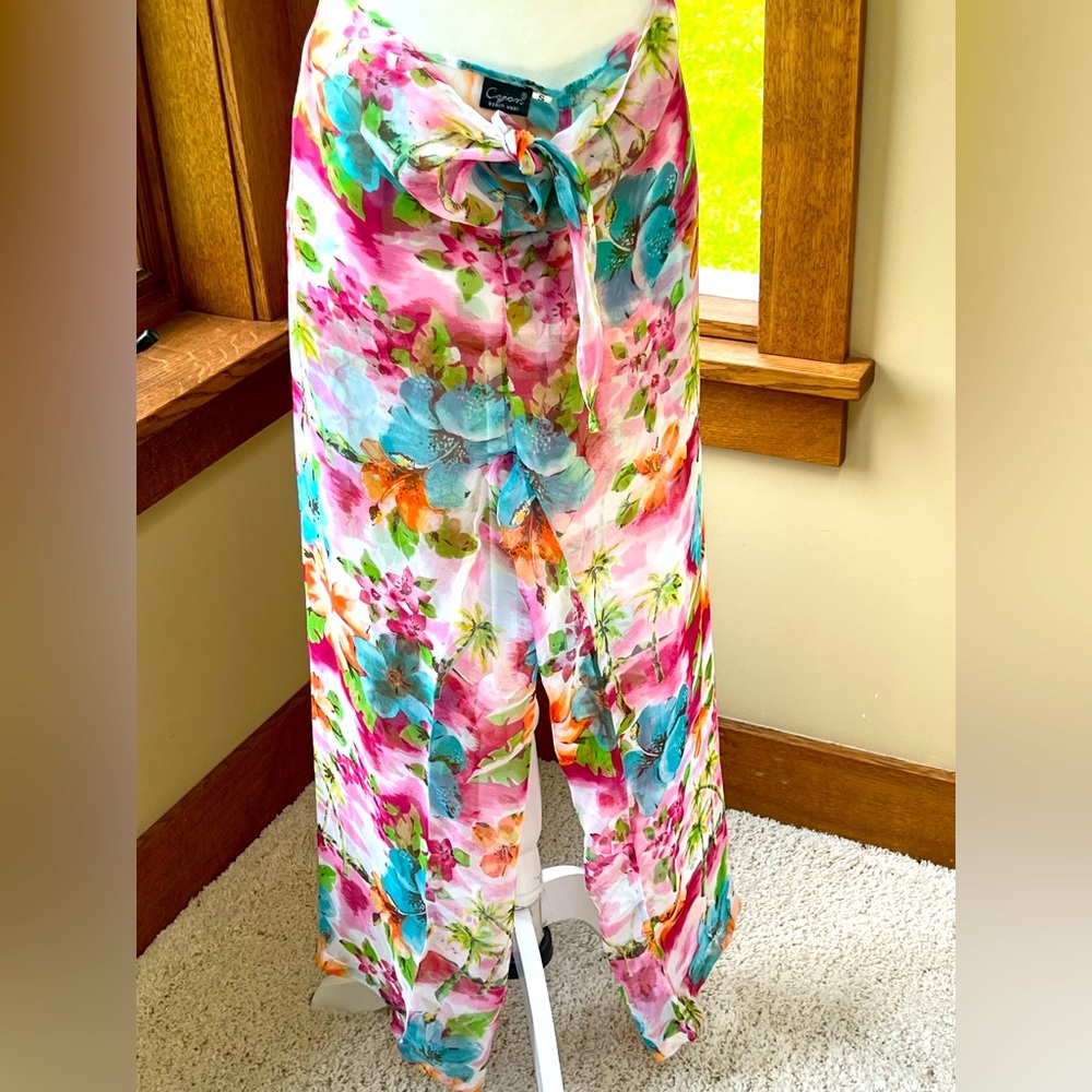 Gorgeous 🌺 💙 Cejon Beach Wear Floral Wrap Tie Sheer Coverup Pants